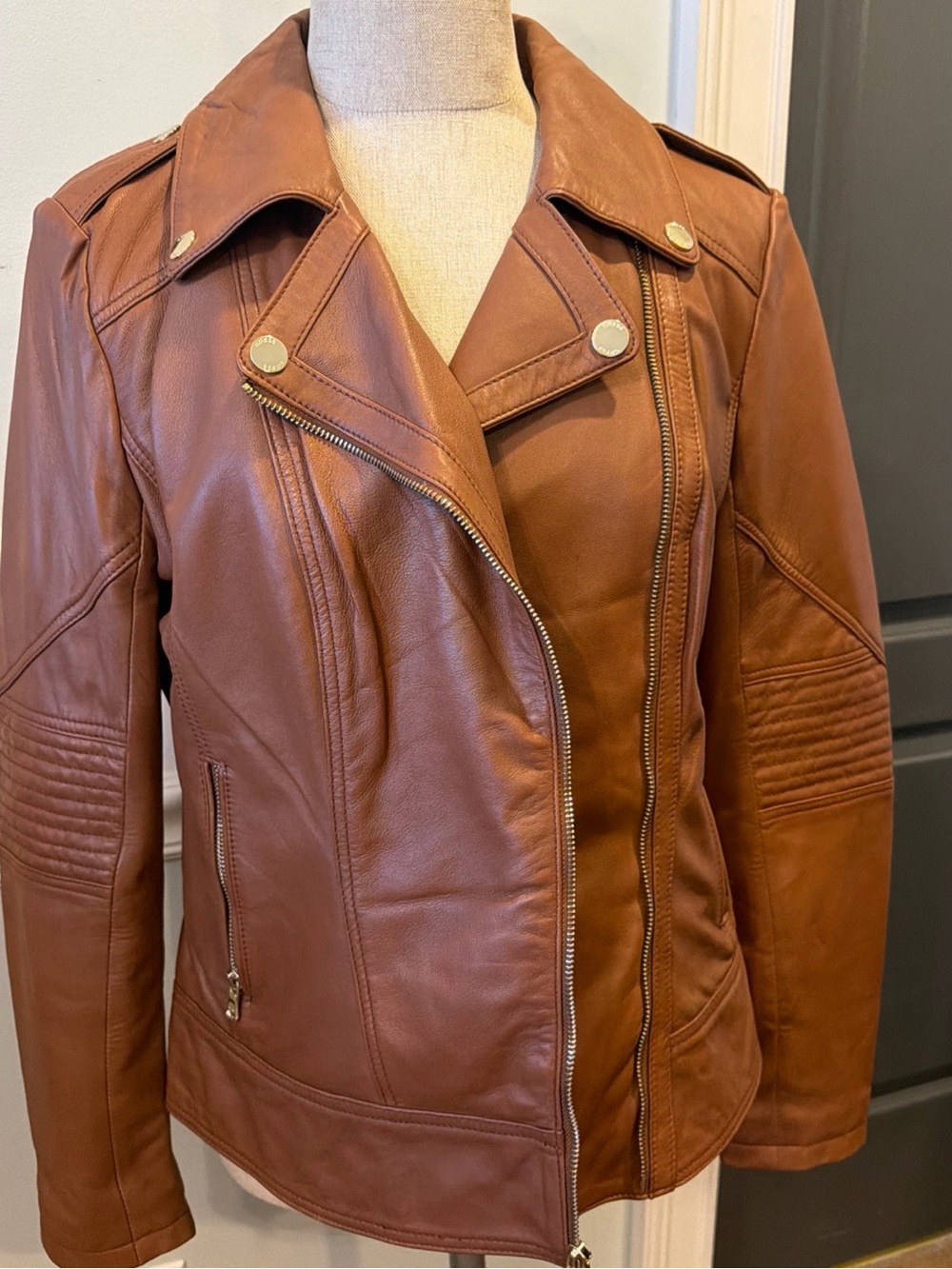 GUESS Brown Leather Moto Jacket - Women M